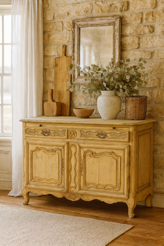1800s French Provincial Hand Carved Buffet Cabinet