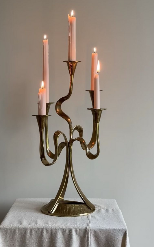 Mid-Century Brass Ribbon Candelabra