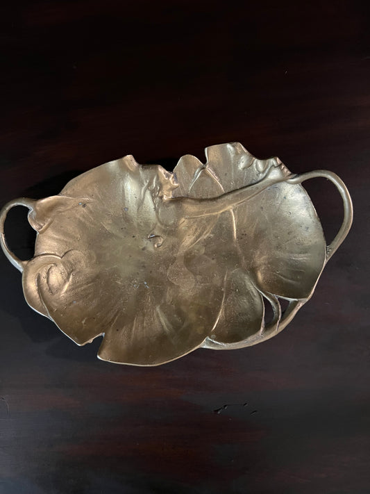 Antique Art Nouveau “Lady of the Lily Pad” Brass Tray