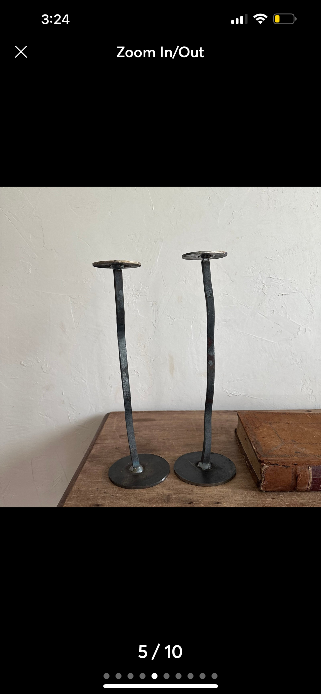 one of a kind pair of handcrafted iron candle holders